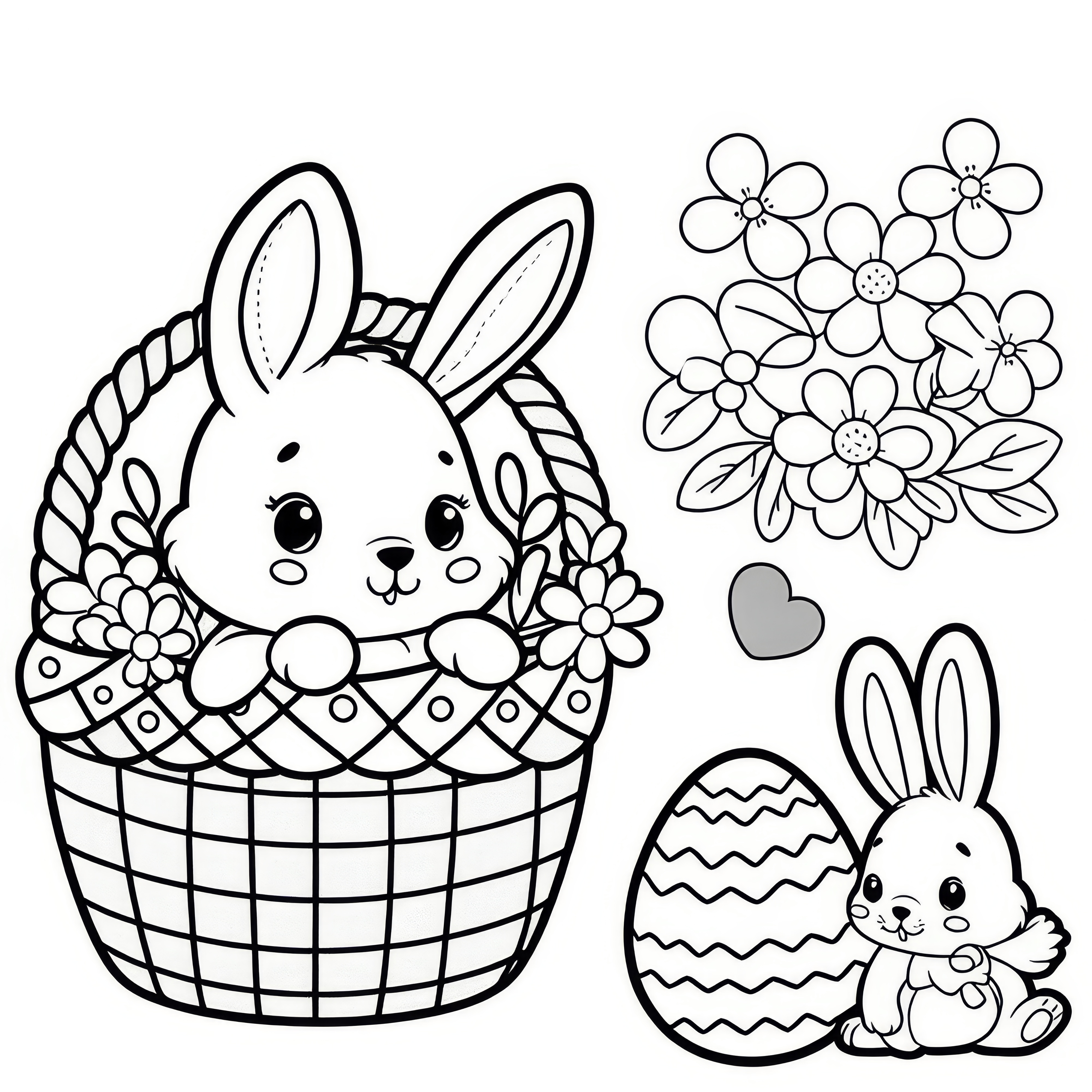 Easter nest with cute Easter bunnies: Coloring page available for free download