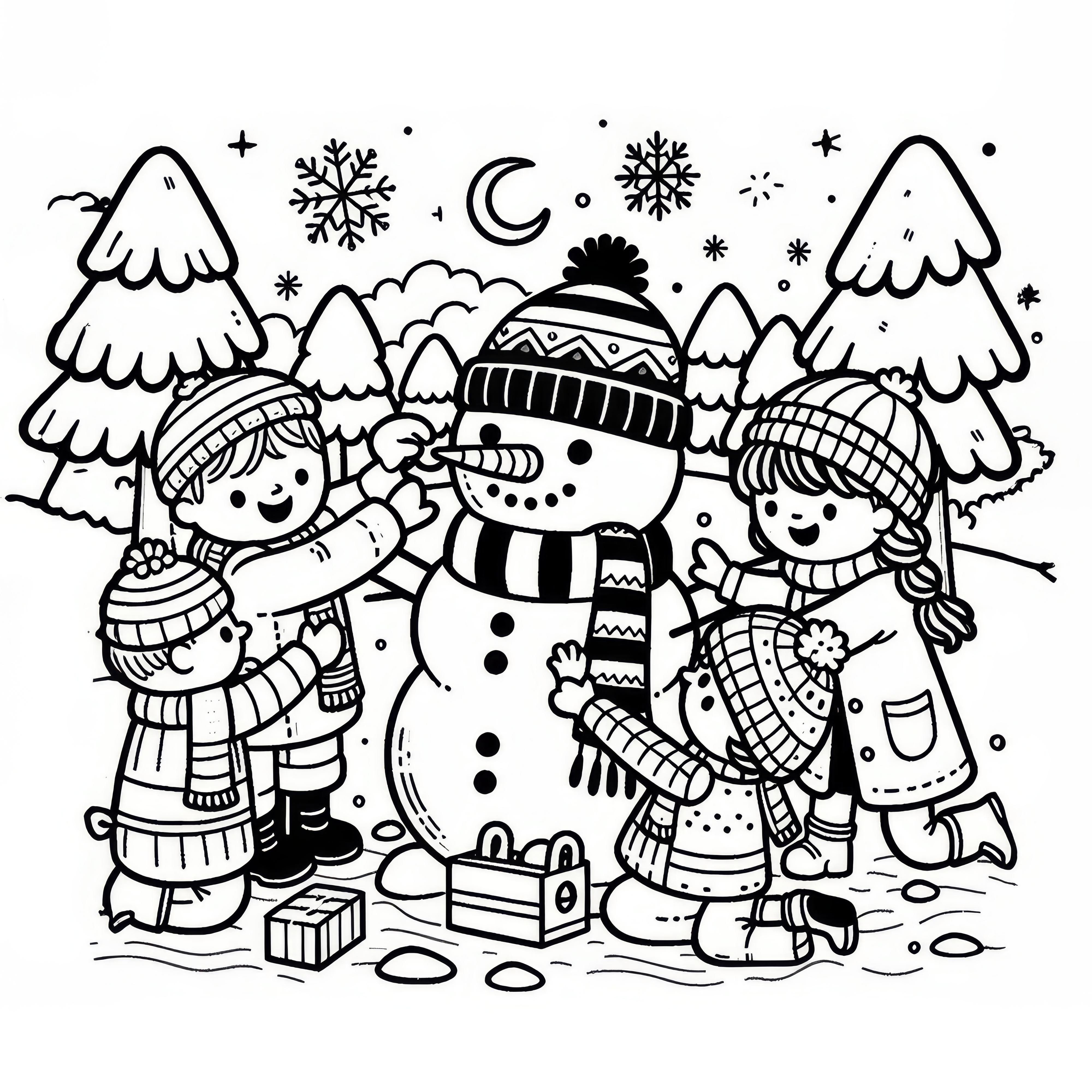 子どもたちは、ニンジンの鼻とマフラーをつけた雪だるまを作る（無料）