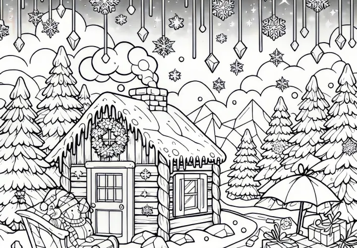 IJskristallen in het winterlandschap: Kleurplaat om te downloaden (Gratis)