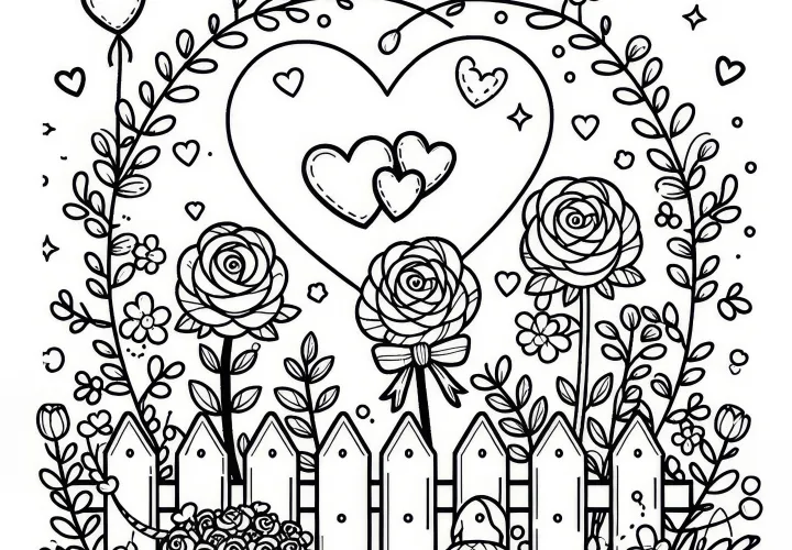 Harten en rozen als symbool voor Valentijnsdag: Gratis kleurplaat