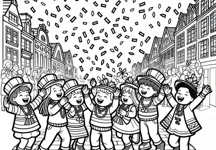 Kinder gooien confetti tijdens de carnavalsoptocht in februari (Gratis)