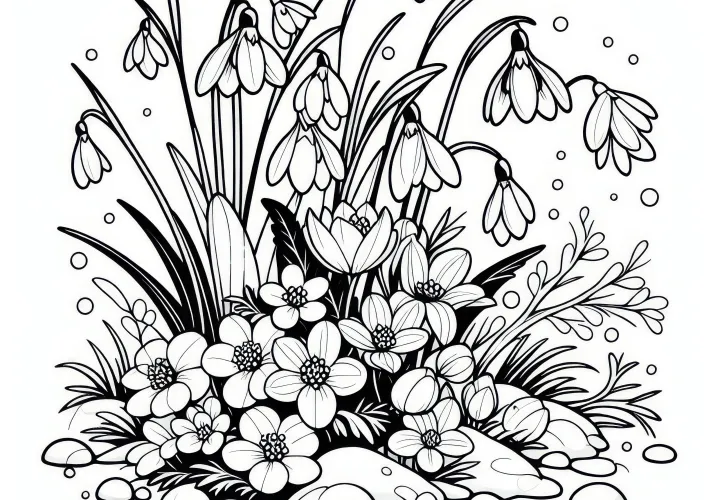 Sneeuwklokjes in februari: Gratis kleurplaat