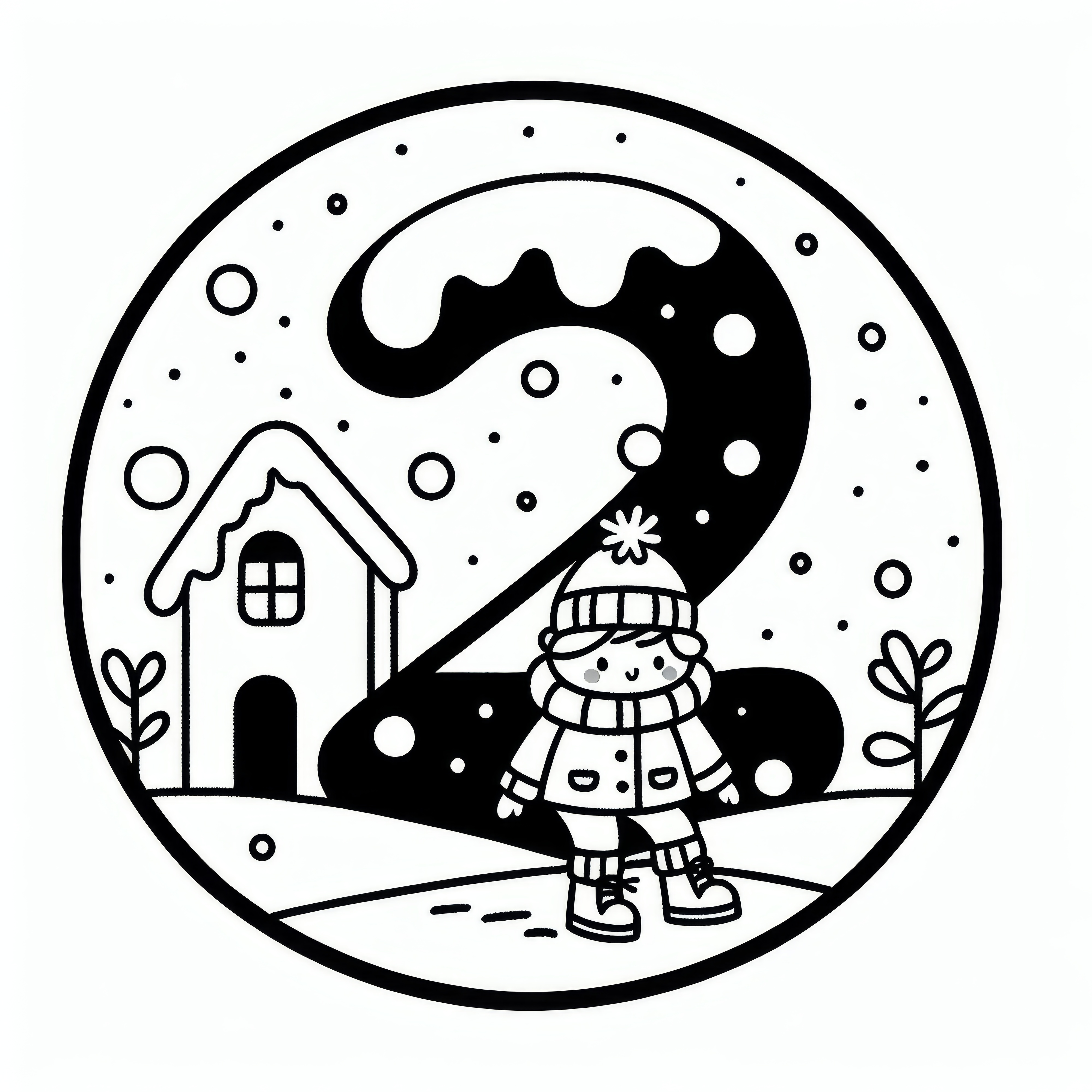 Number 2 covered in snow: Coloring sheet in February (Free)