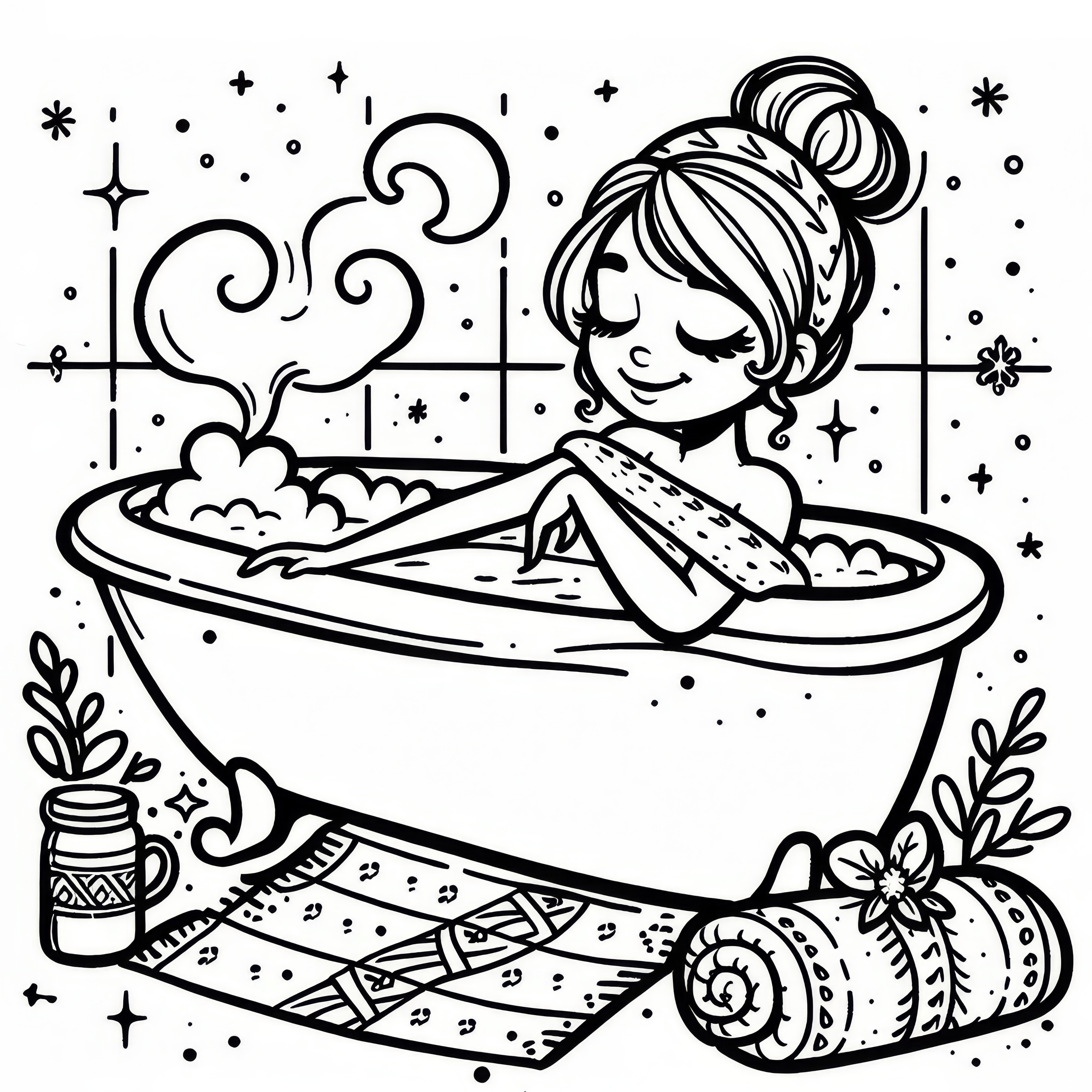 Madame profite d'un bain chaud par une froide soirée de novembre: Coloriage gratuit