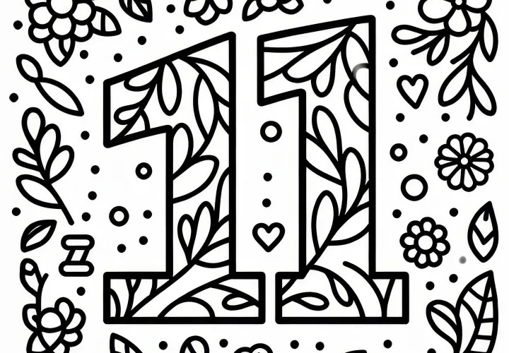 Nummer 11 als kleurplaat voor de maand november (Gratis)