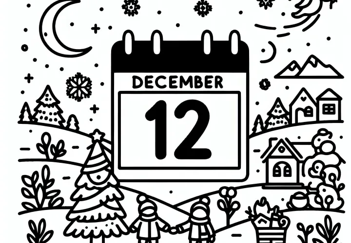 Kalenderblad met het getal 12 voor december: Gratis kleurplaat