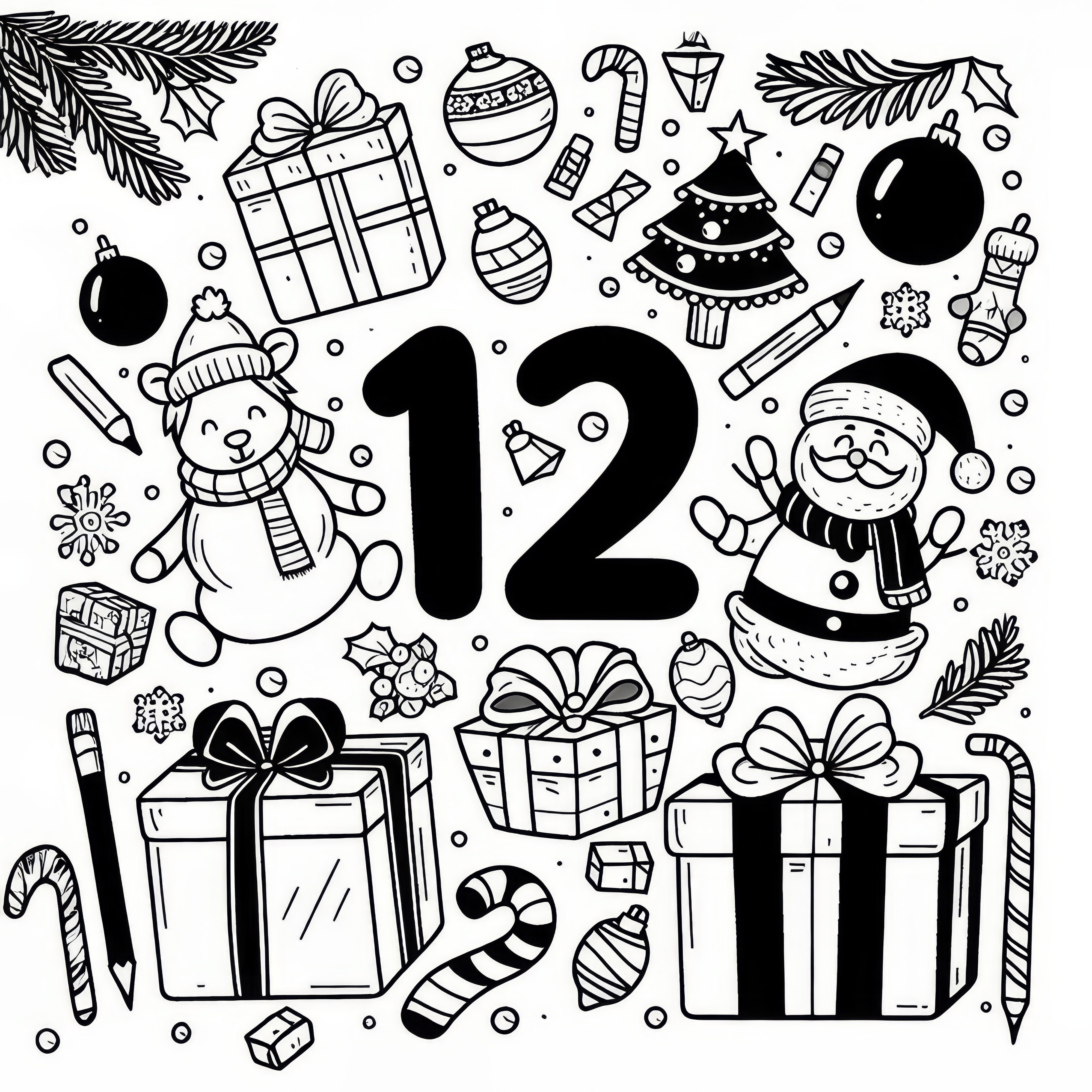 Číslo 12 s vánočními dárky: Vánoční omalovánka prosinec (zdarma)