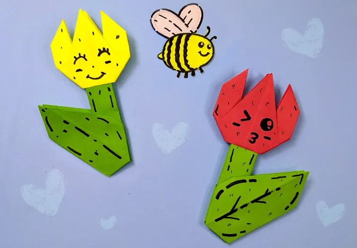 DIY Origami-Tulip dan Bee: Hadiah lucu untuk 8 Maret atau hadiah untuk Hari Ibu