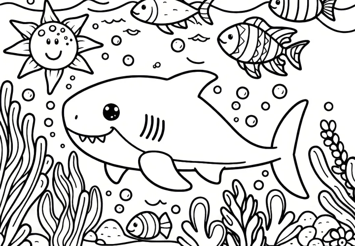 Plantilla de colorear de tiburón para descargar (Gratis)