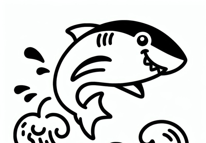 Shark jumps out of water: Free coloring page Hai jumps out of water: Free coloring template