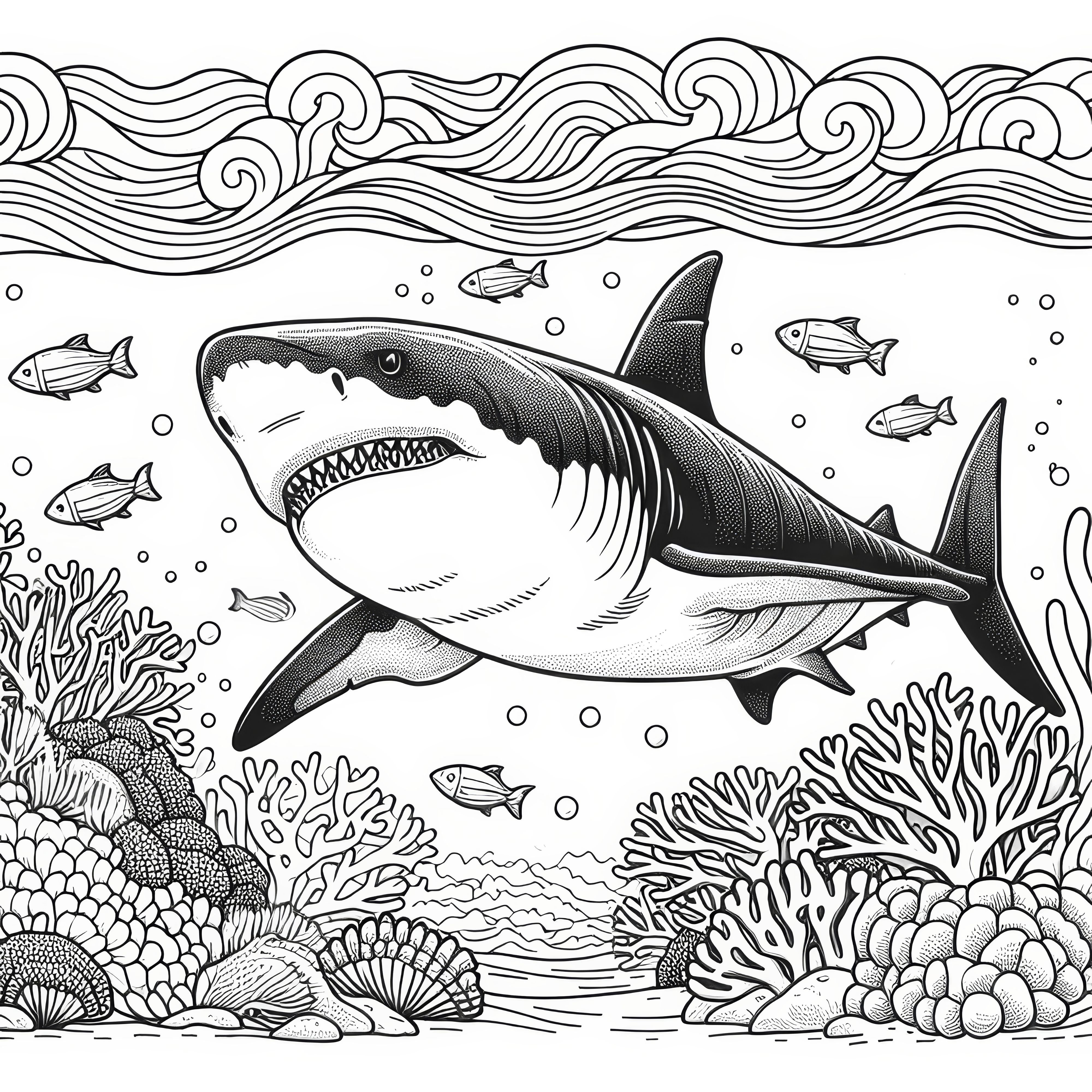 Great white shark swimming in the ocean: Free coloring page