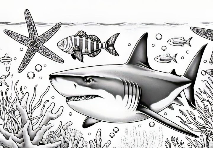 Realistic coloring template with a shark (Free) Realistic coloring template with a shark (Free)