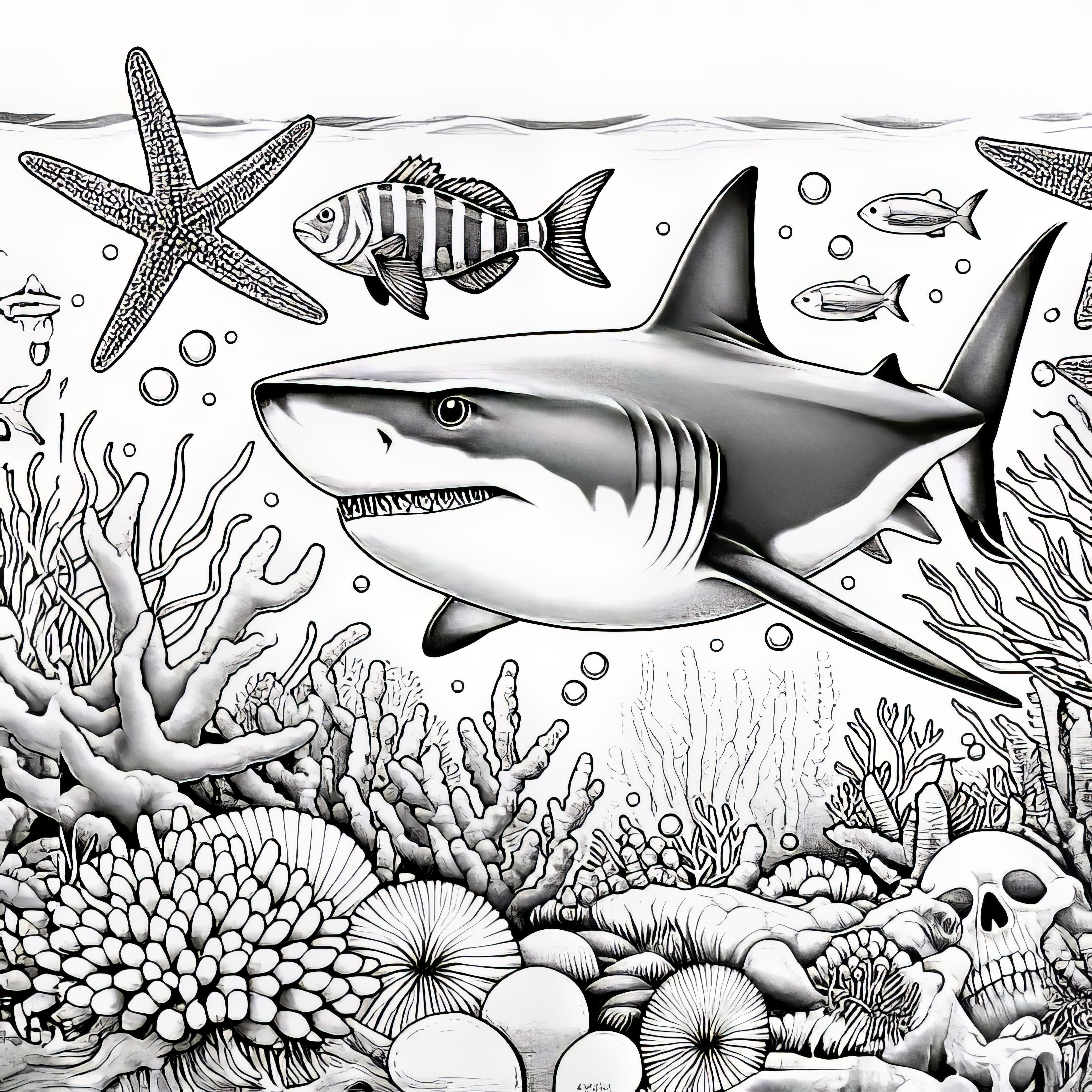 Realistic coloring template with a shark (Free)