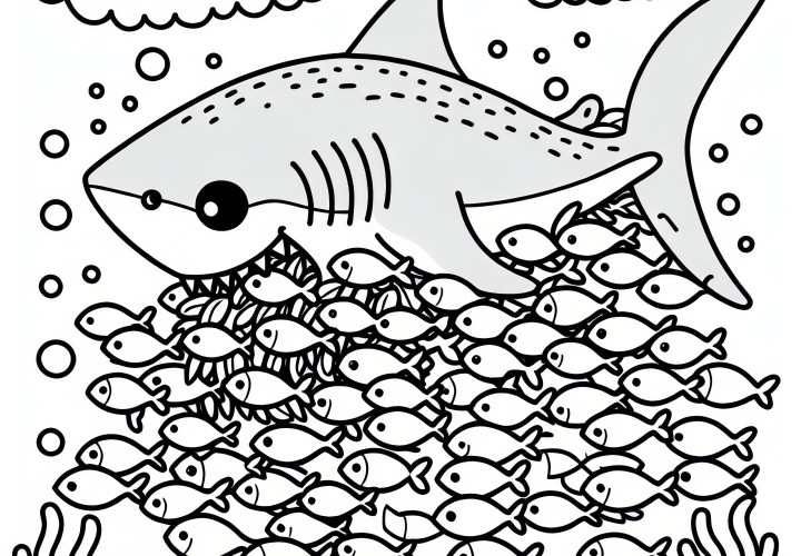 Shark hunts fish: Free coloring page