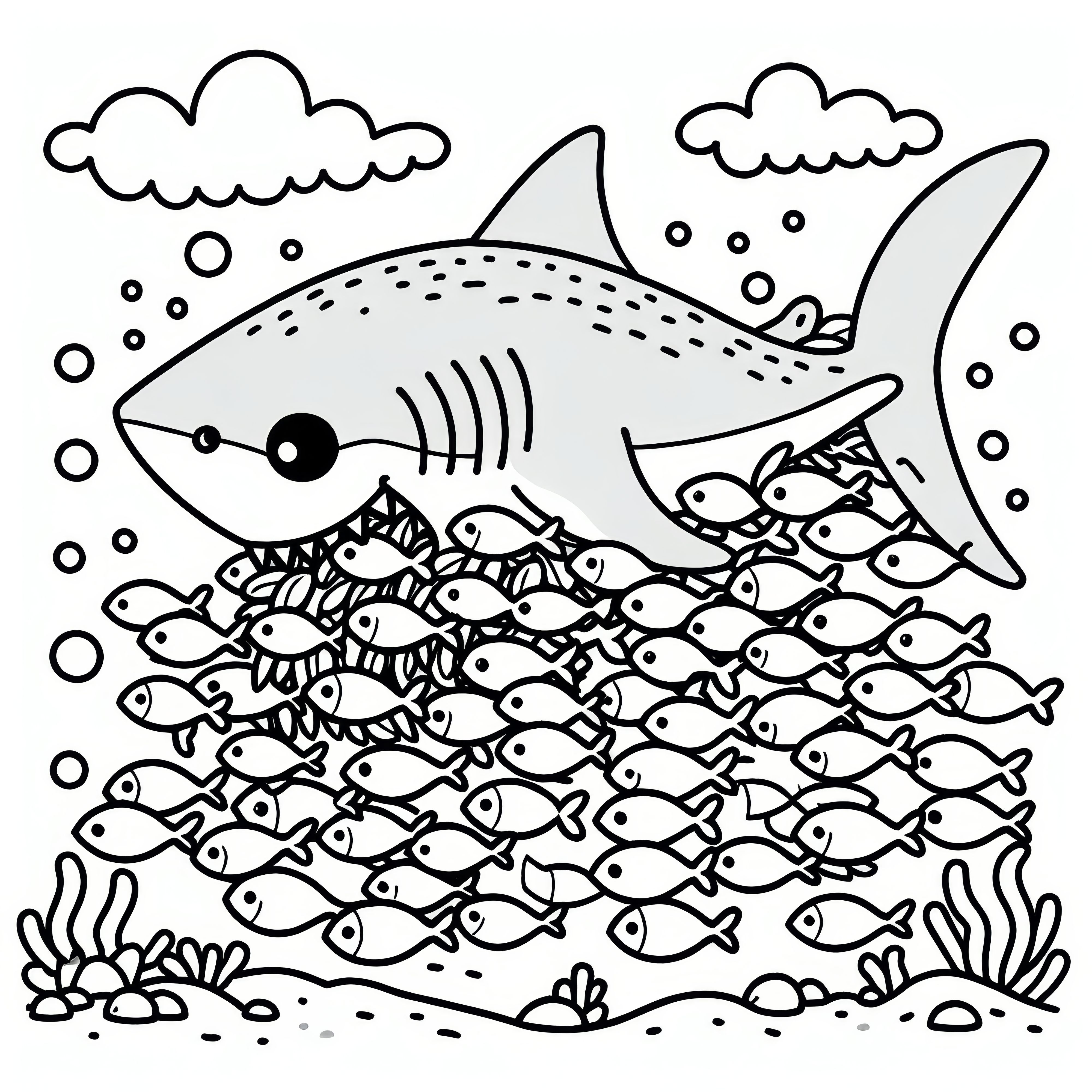 Shark hunts fish: Free coloring page