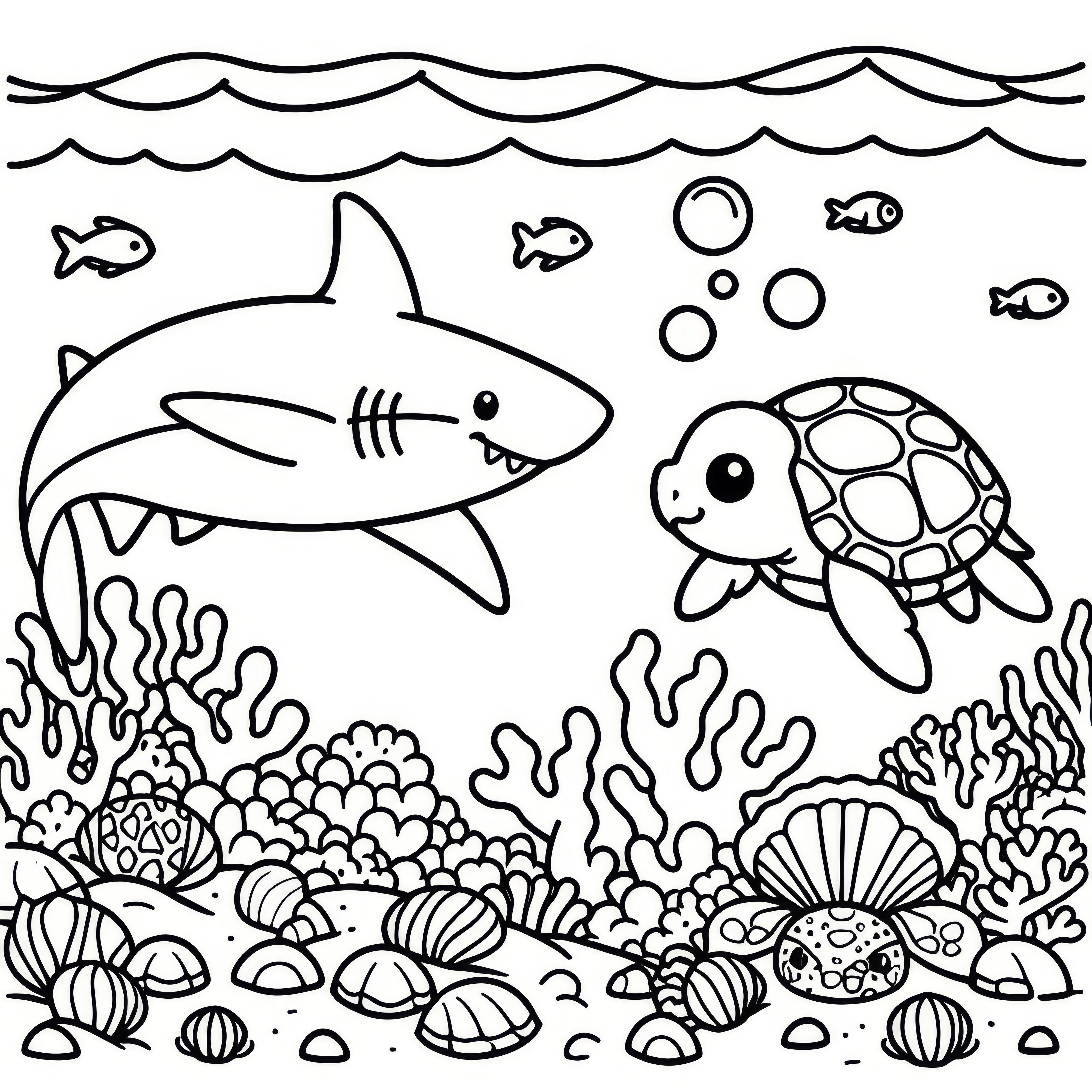 Shark and sea turtle meet: Free coloring page