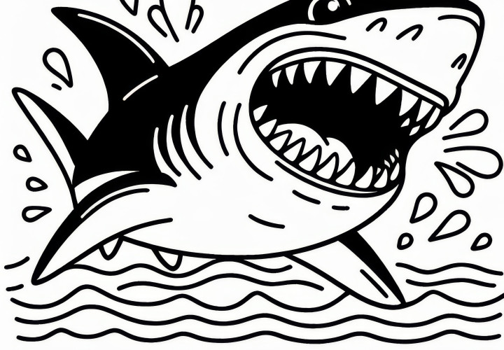 A shark with its mouth open shows its teeth: Free coloring page Shark with an open mouth showing its teeth: Free coloring page