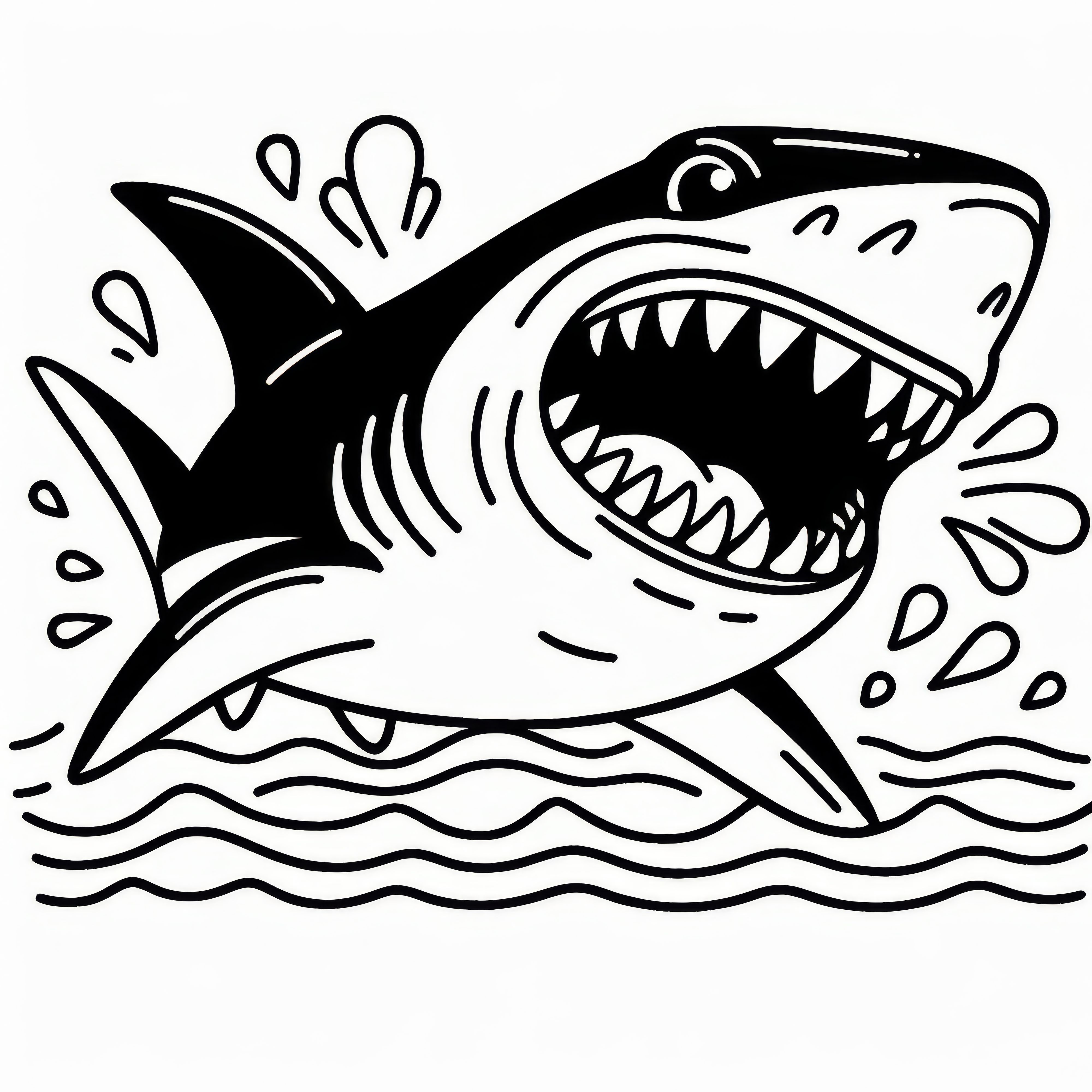 A shark with its mouth open shows its teeth: Free coloring page