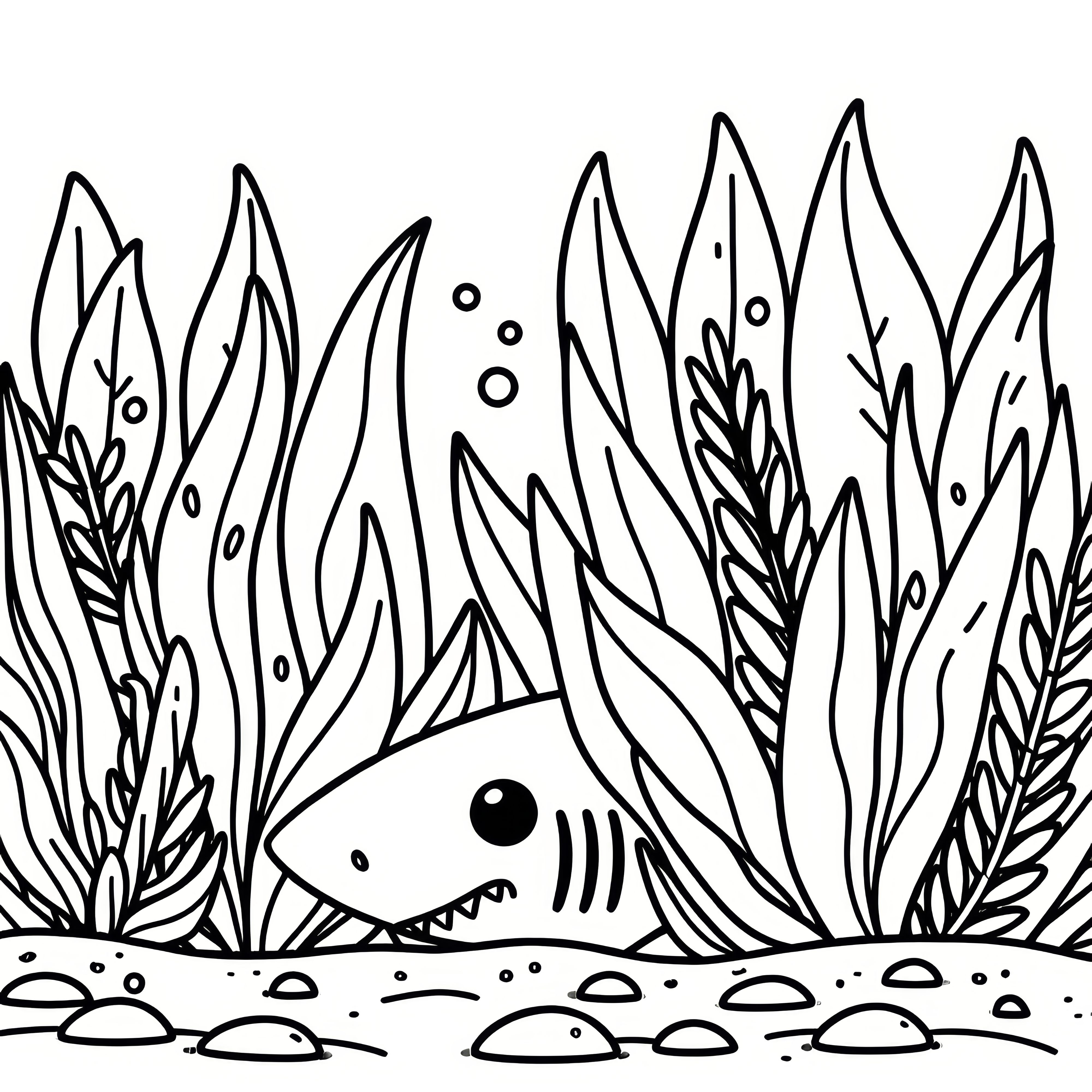 A shark hides among the seagrass and waits for prey: Free coloring template
