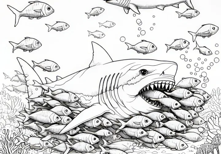 El ha aprendido a cazar cardúmenes de pequeños peces: Imagen para colorear llena de detalles (Gratis)