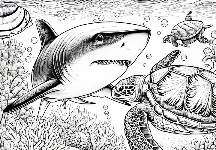 Sea Turtle Encounter: Coloring Page for Kids (Free) Sea Turtle Encounter: Coloring Page for Kids (Free)