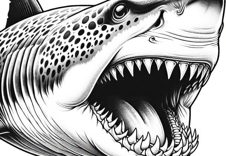 Shark with open mouth showing teeth: Coloring page in high quality (Free) Shark with open mouth showing teeth: Coloring page in high quality (Free)