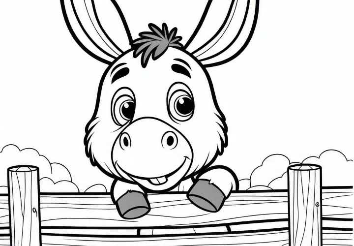 Burro con grandes orejas mira amablemente por encima de la cerca (Gratis)