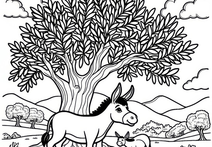 Eşek bir zeytin ağacının altında: Basit boyama şablonu (Ücretsiz) Eşek bir zeytin ağacının altında: Basit boyama şablonu (Ücretsiz)