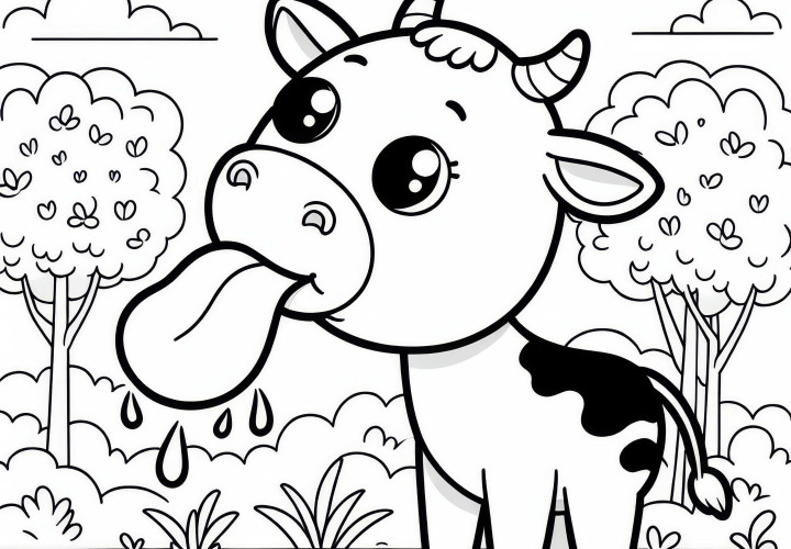 Vaca saca la lengua: Plantilla de dibujo sencilla (Gratis) Vaca saca la lengua: Plantilla de colorear sencilla (Gratis)