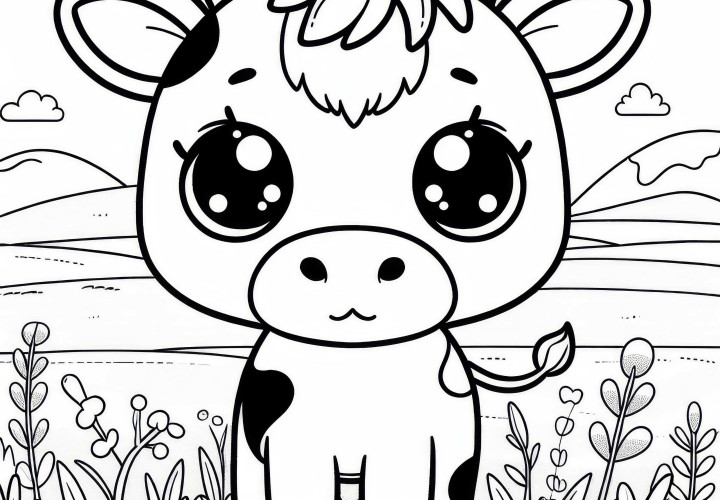 Vaca en el prado: Plantilla de dibujo sencilla (Gratis) Vaca en el prado: Plantilla para colorear sencilla (Gratis)