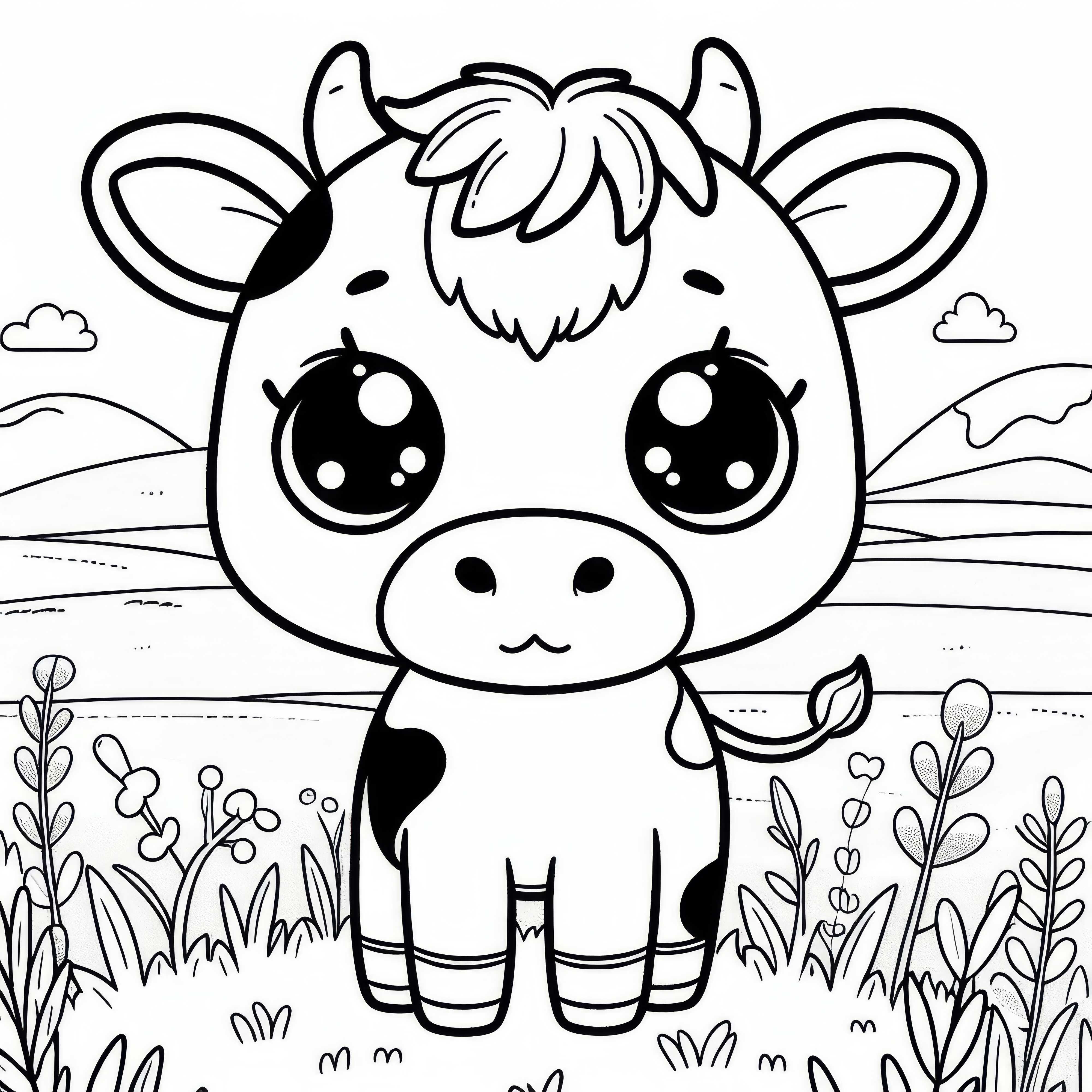 Vaca en el pasto: Plantilla de colorear sencilla (Gratis)