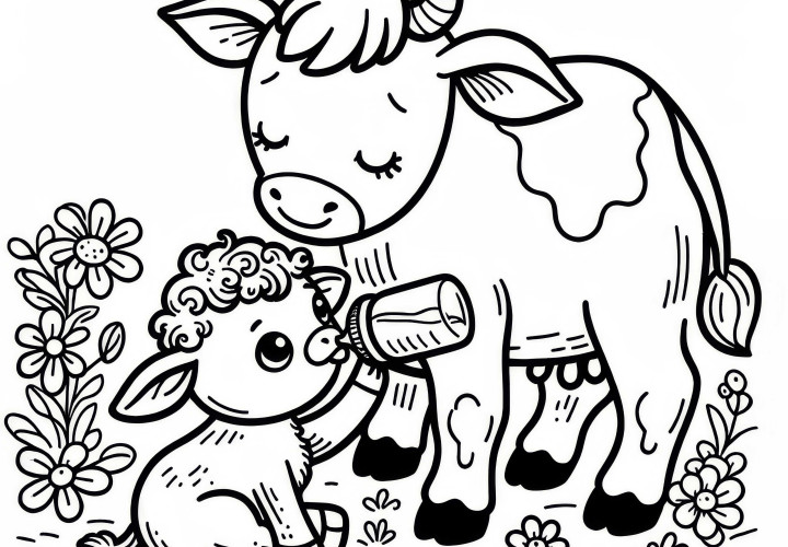 El ternerito bebe leche: Plantilla de dibujo simple (Gratis) Ternerito bebiendo leche: Plantilla de colorear sencilla (Gratis)