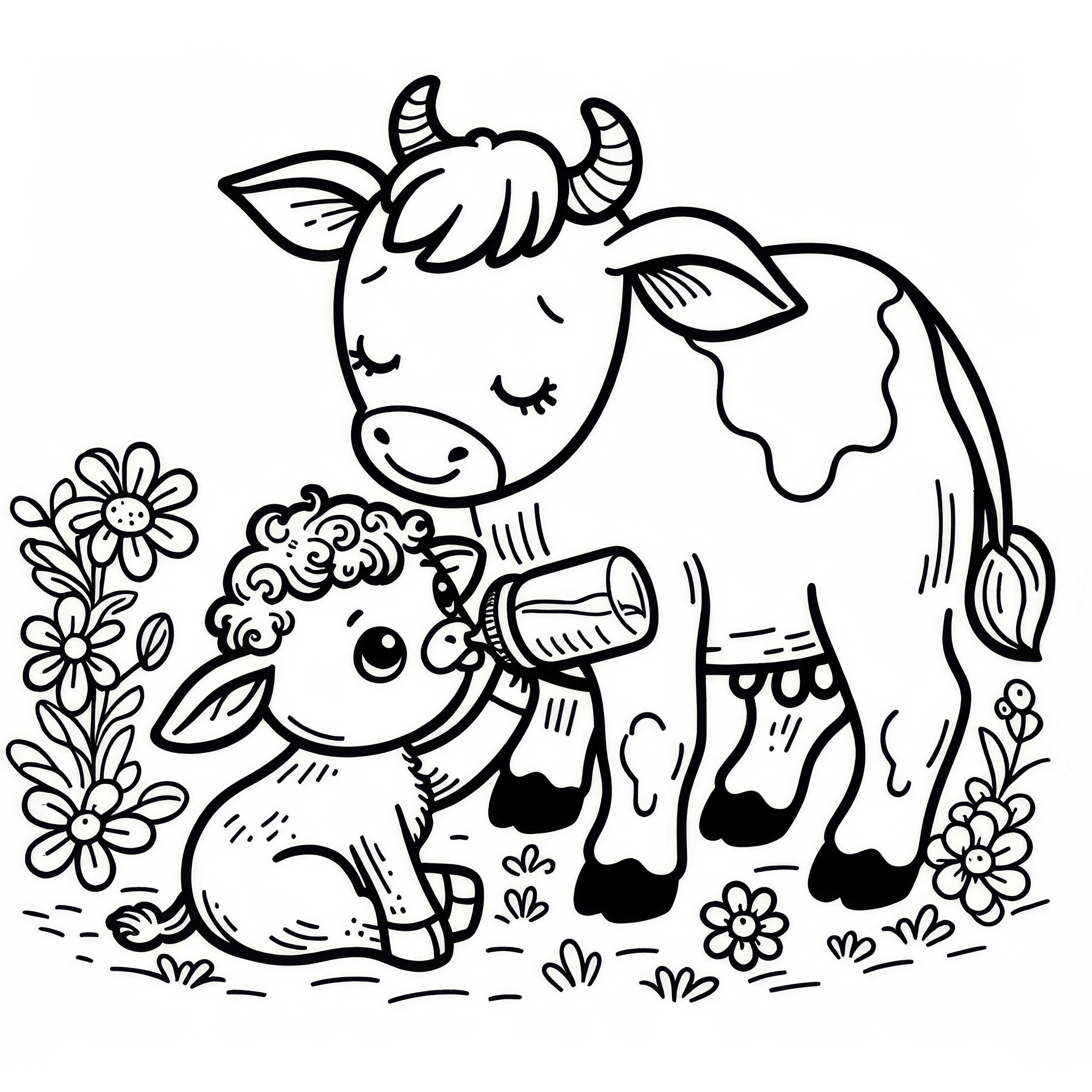 El ternerito toma leche: Plantilla de dibujo simple (Gratis)