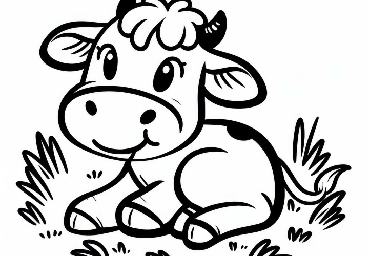 Vaca reposando en la hierba: Plantilla para colorear sencilla (Gratis) Vaca relajada en la hierba: Plantilla de pintura sencilla (Gratis)