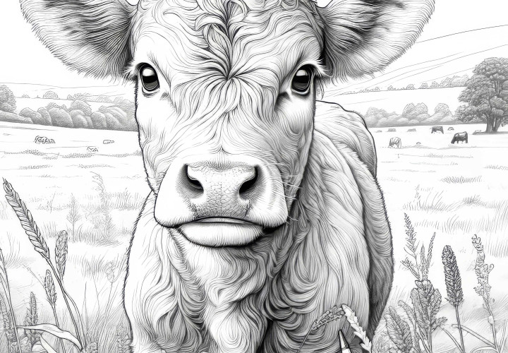 Vaca en el prado: Plantilla para colorear detallada (Gratis) Vaca en el prado: Plantilla de colorear detallada (Gratis)