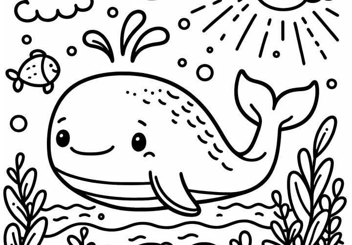 Simple whale coloring page to download (Free) Simple whale coloring page to download (Free)