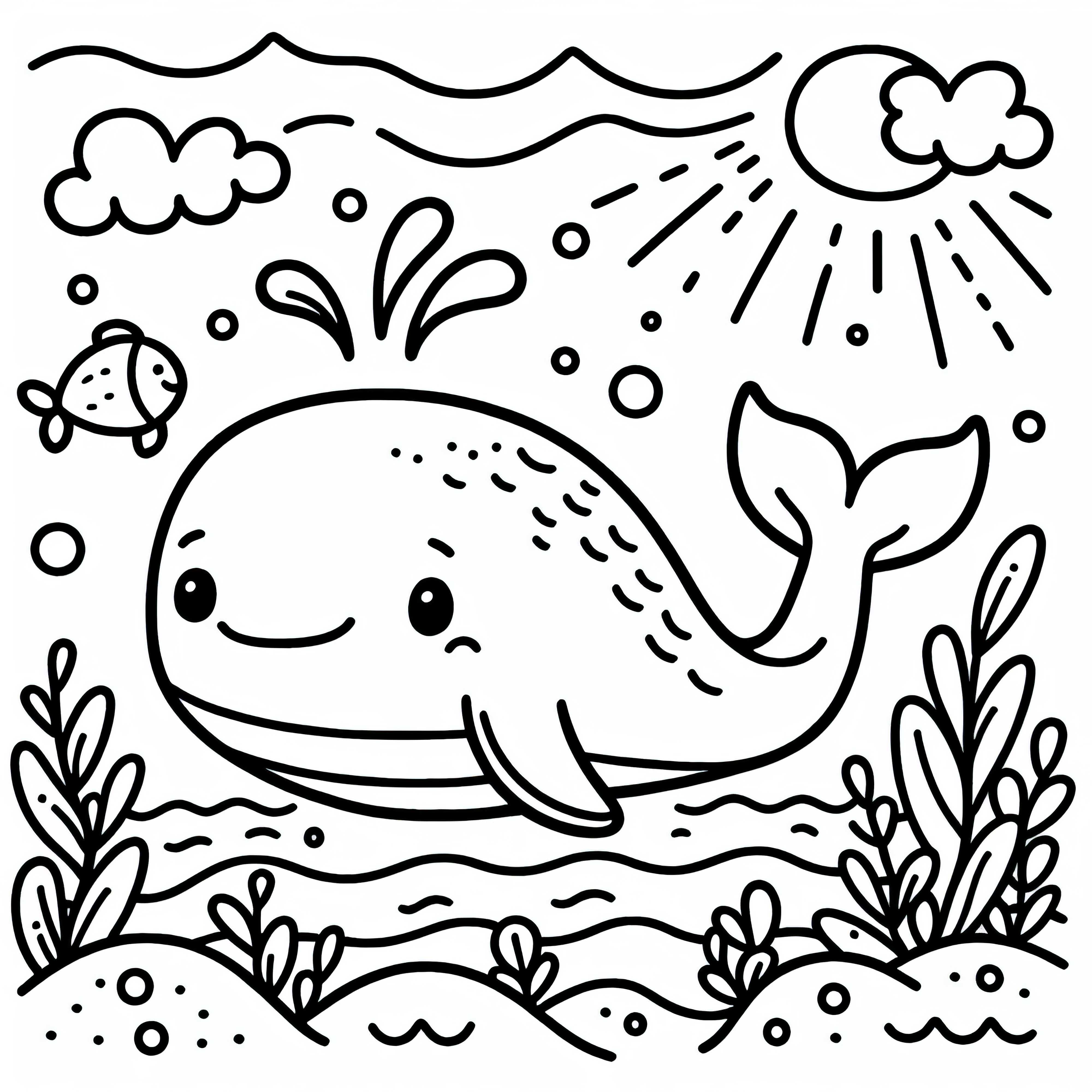 Simple whale coloring page to download (Free)