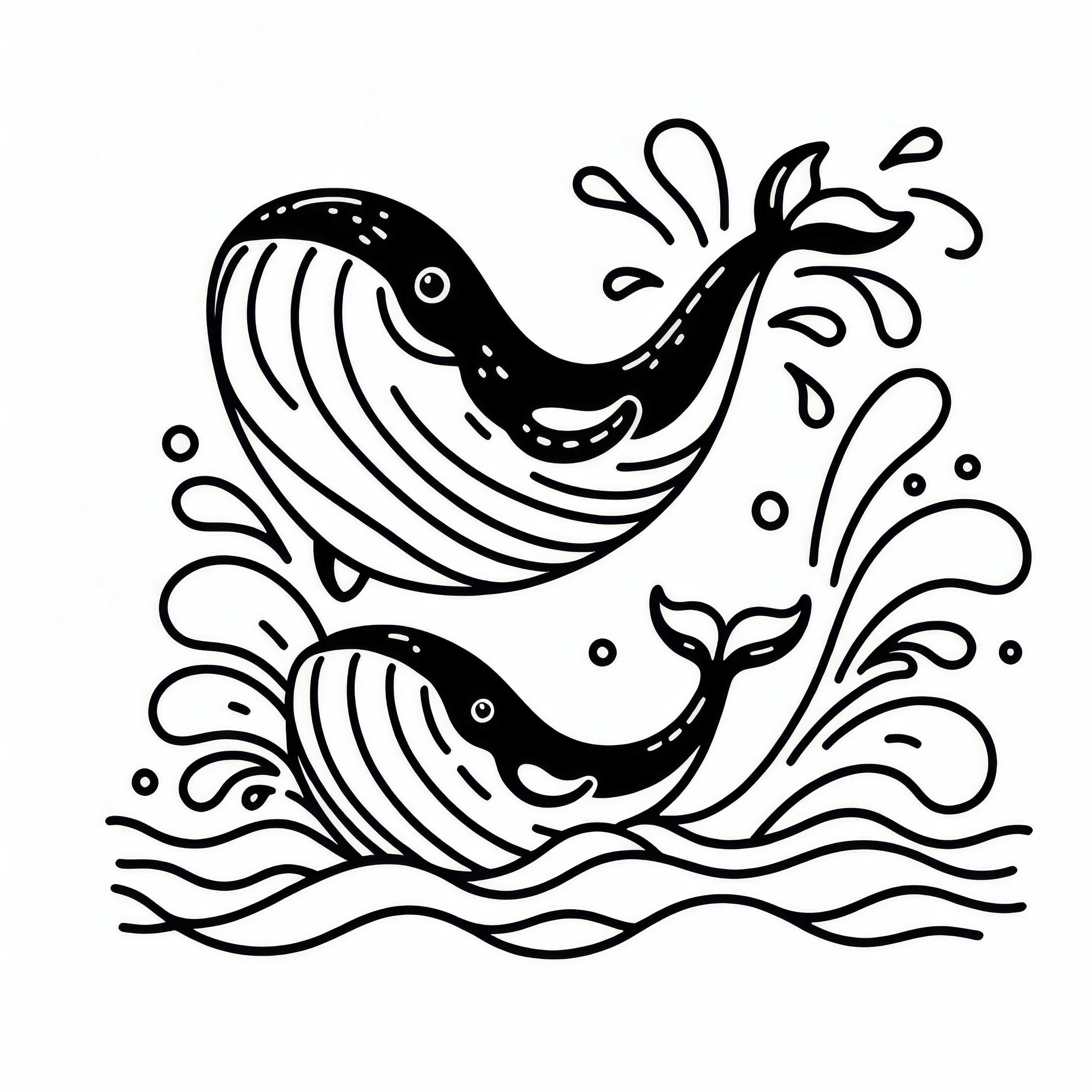 Two whales jump out of the water: Simple coloring template (Free)