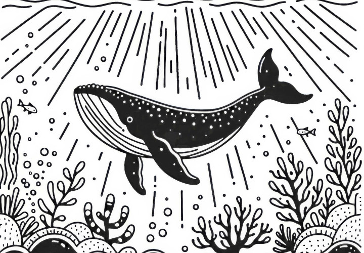 Wal dives in the depths: Simple coloring template simple (Free) Whale diving in the depth: Simple coloring template simple (Free)