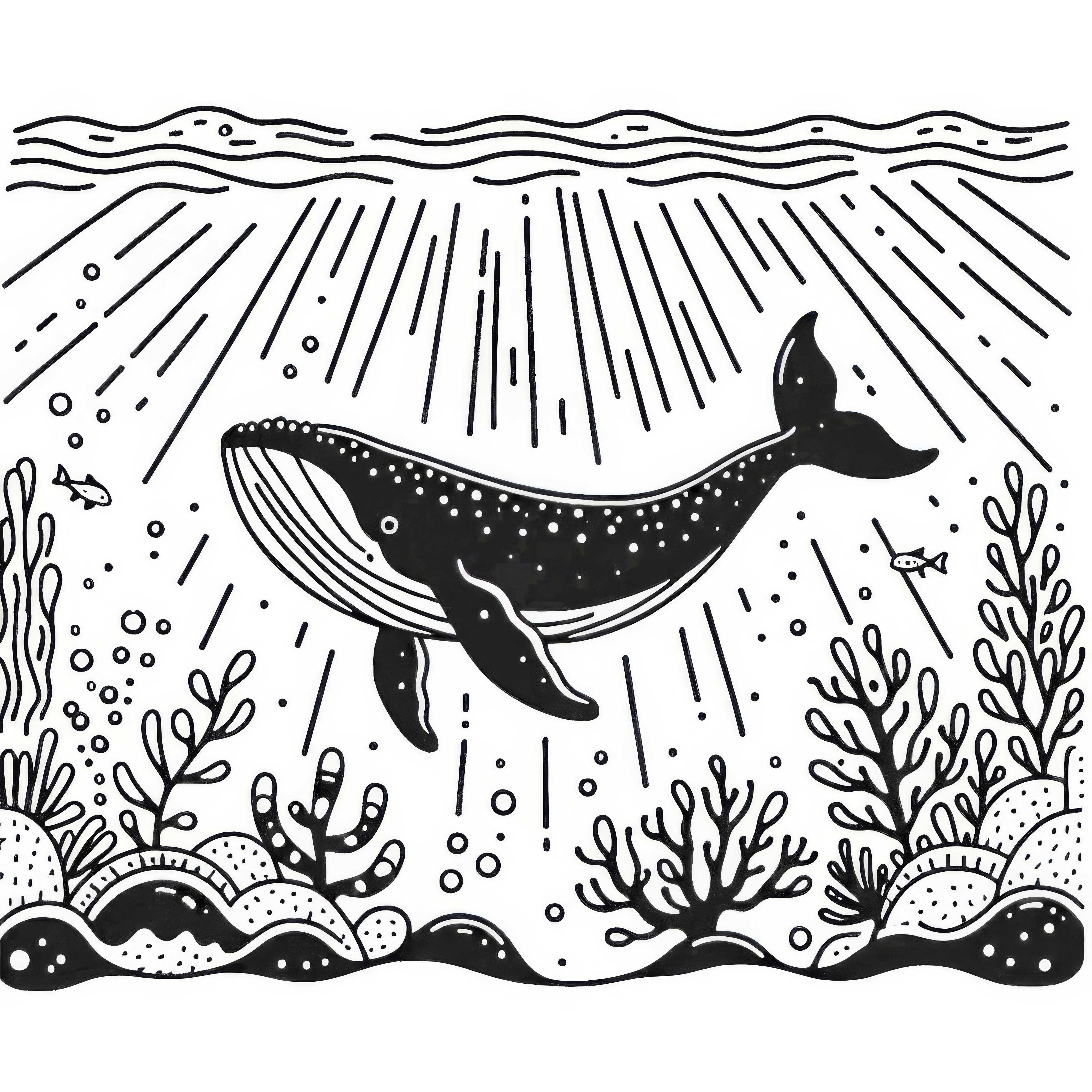 Whale dives in the deep: Simple coloring template simple (Free)