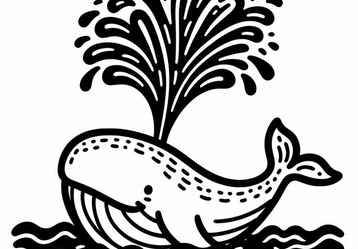 Whale sprays a large fountain from its blowhole: Simple coloring page for download (Free) Whale sprays a large fountain from its blowhole: Simple coloring page to download (Free)