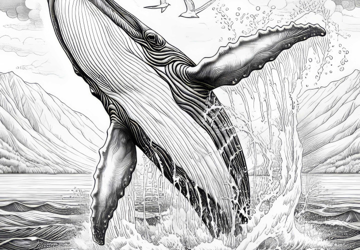 Whale jumps out of the water: Coloring template for download (Free) Whale jumps out of the water: Coloring template for download (Free)