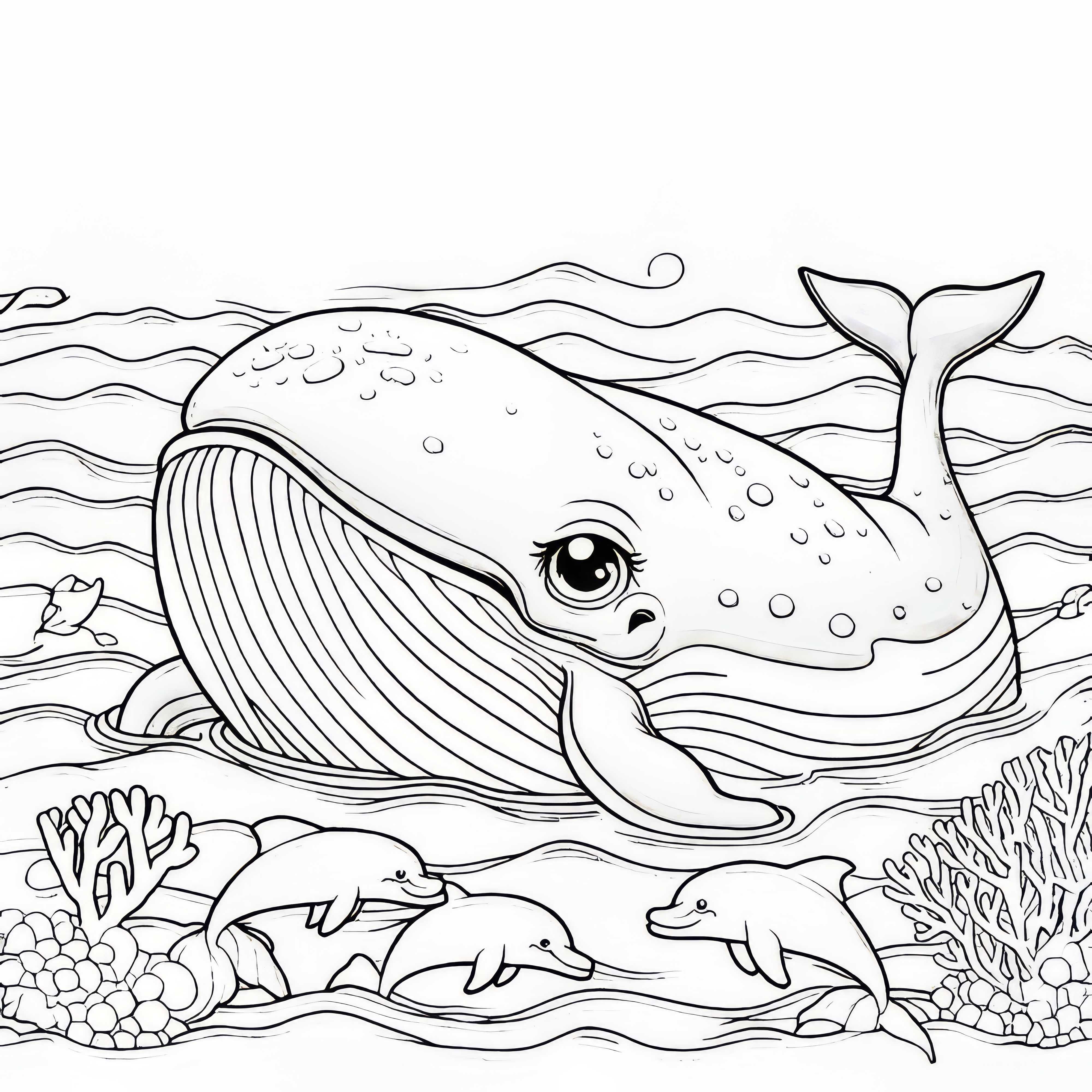 Whale with Dolphins: Coloring Page to Download (Free)