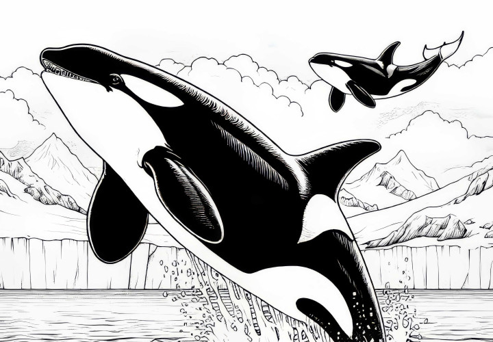 Orca whale jumps out of water: Coloring template to download (Free) Orca whale jumps out of the water: Coloring template to download (Free)