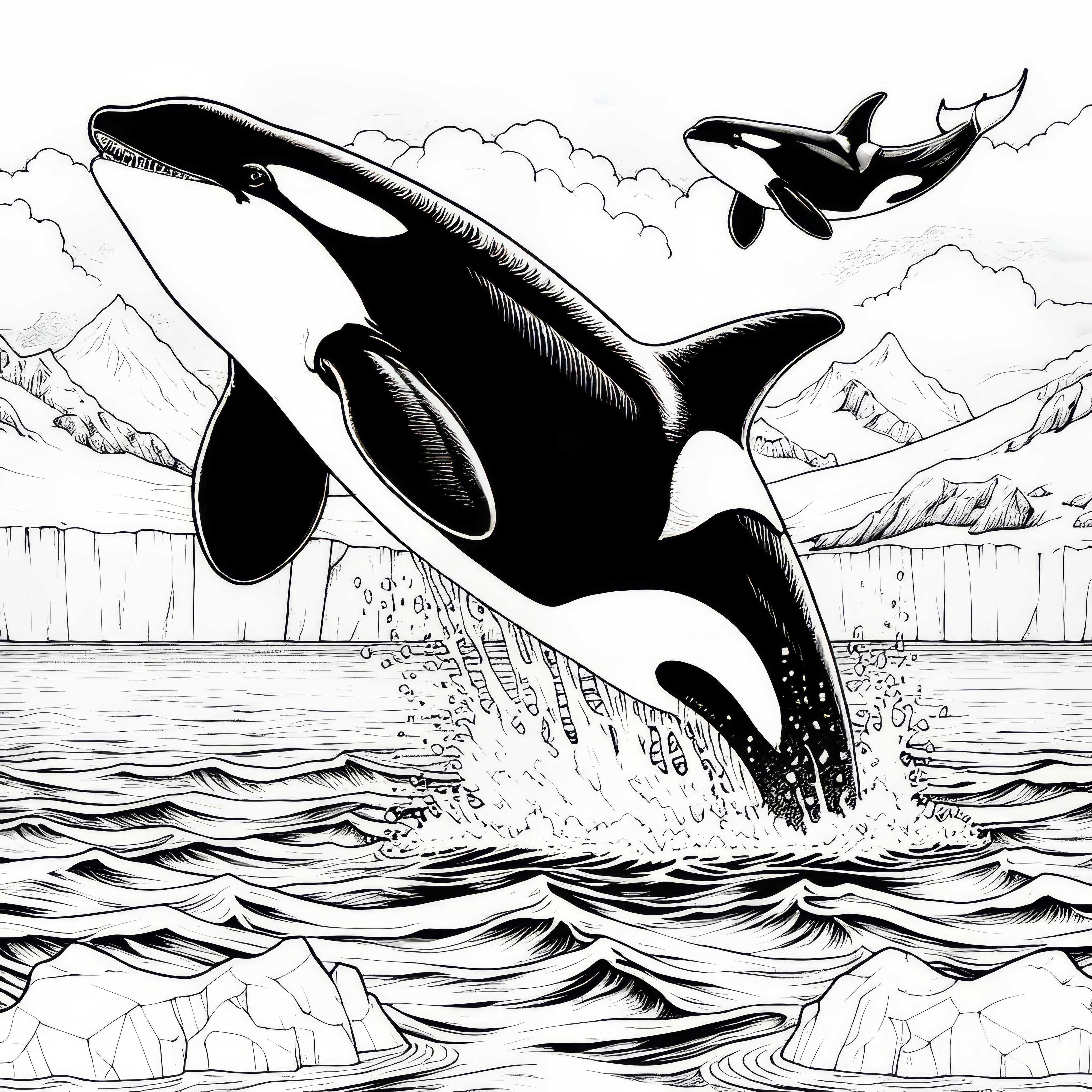 Orca whale jumps out of water: Coloring page to download (Free)