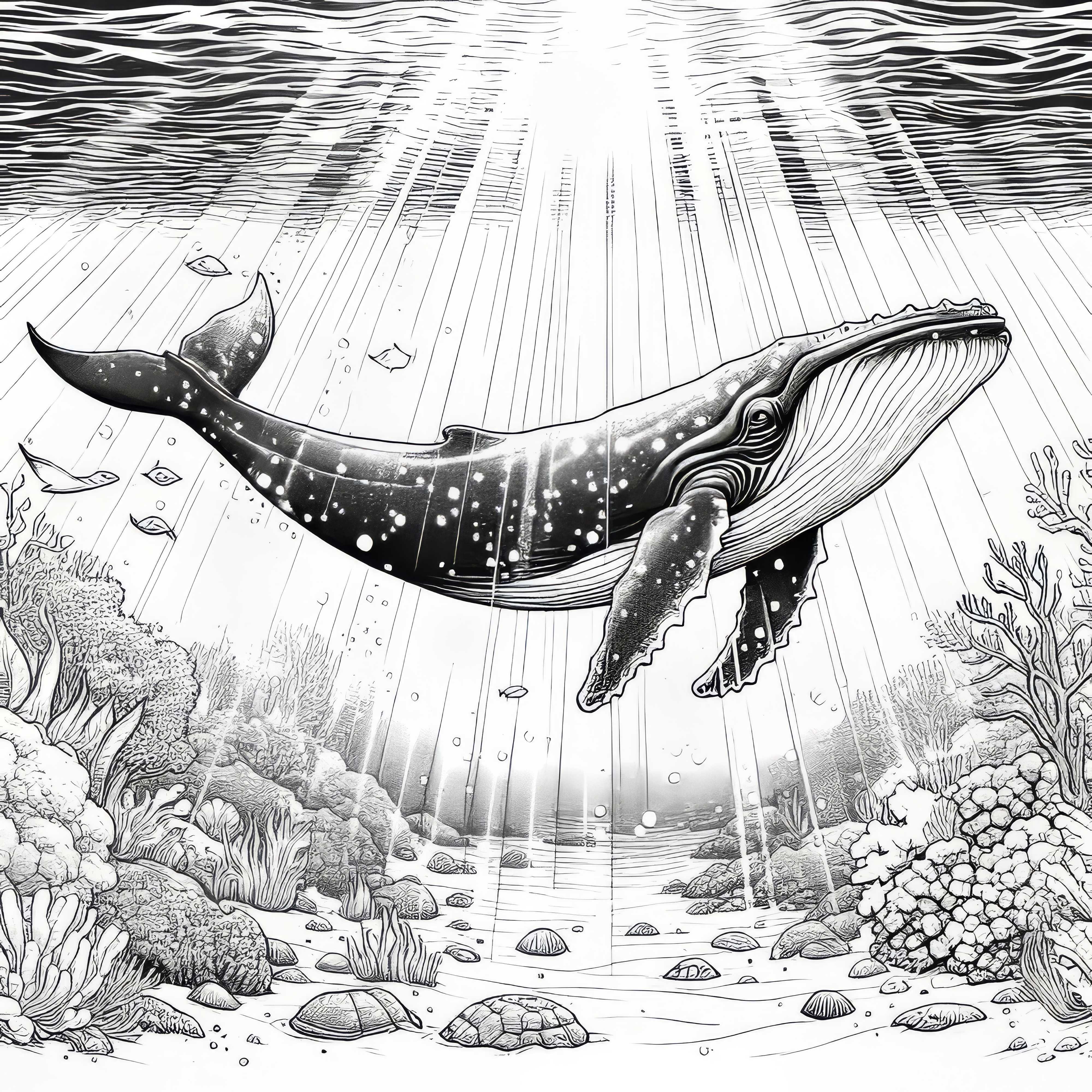 Whale in the Depths of the Sea: Coloring Page for Download (Free)