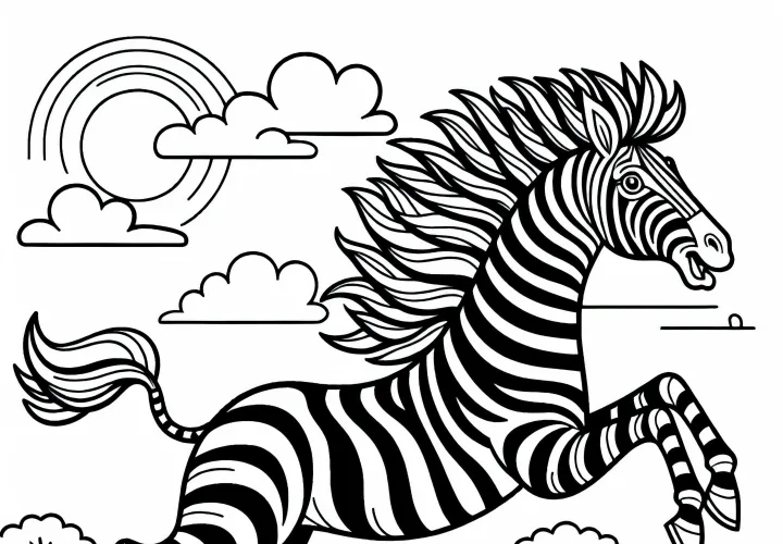 Cebra galopa por la amplia estepa: Simple plantilla para colorear (Gratis)