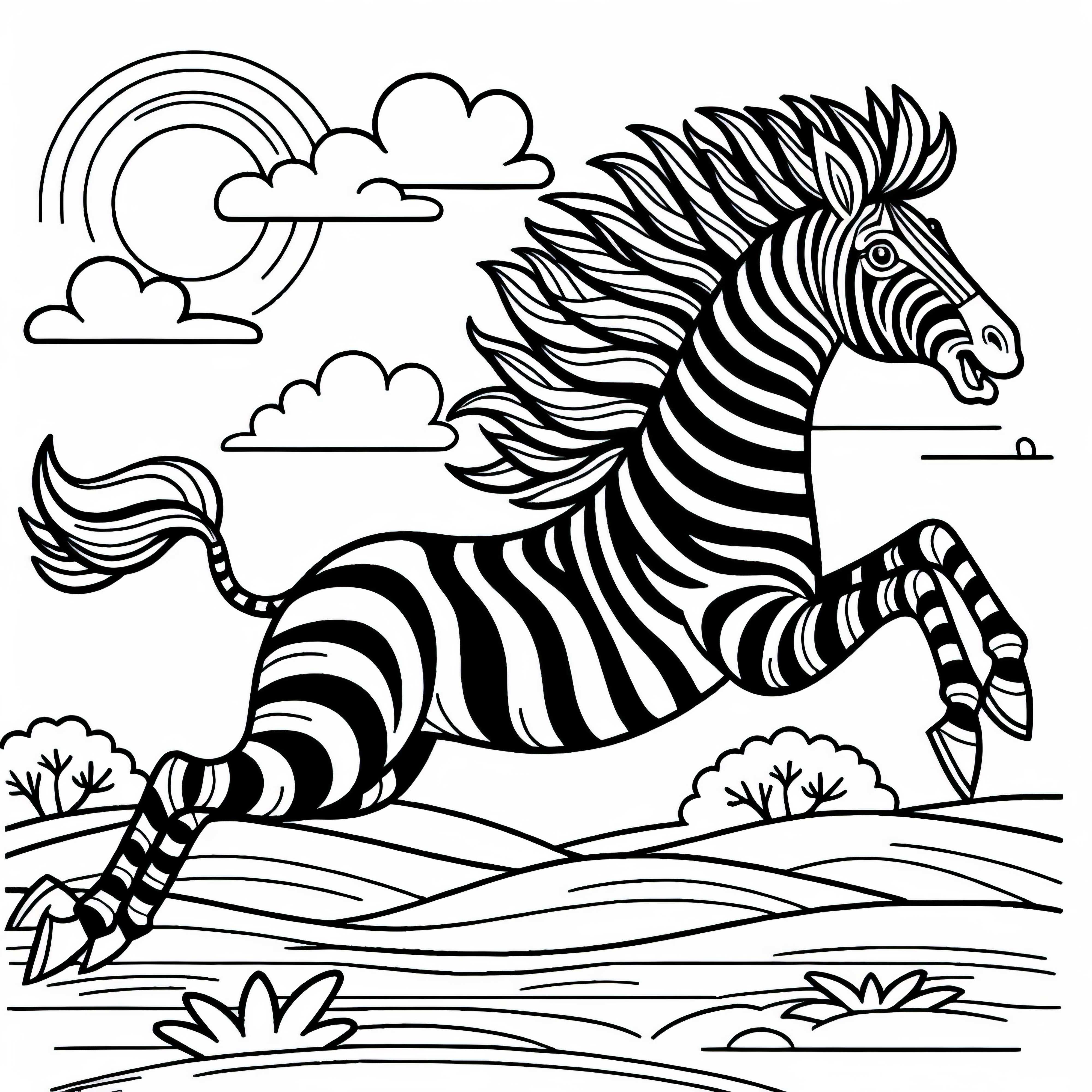 Zebra galopuje po rozległej stepie: Prosty wzór do kolorowania (Darmowy)