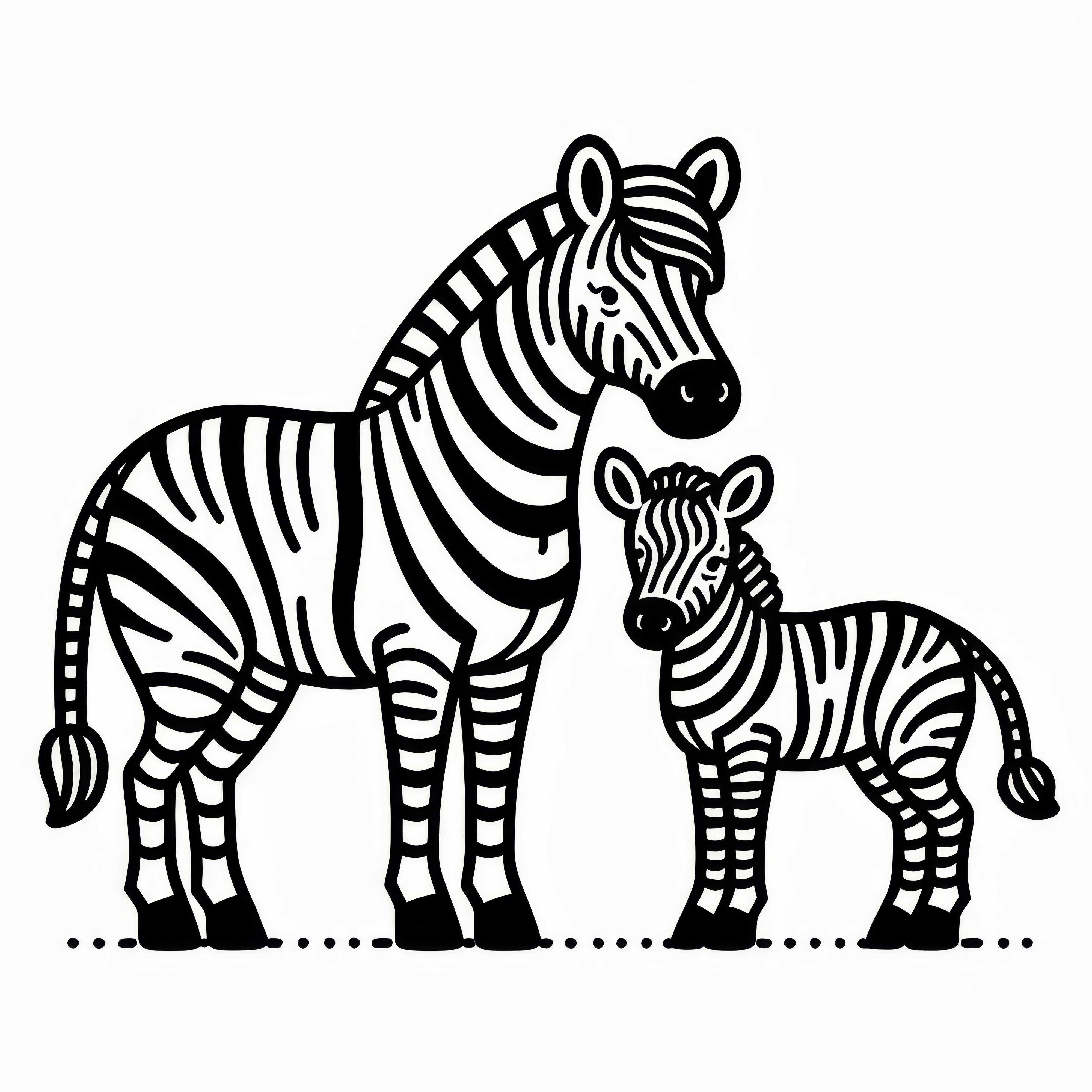 Zebra-mama z źrebięciem: Prosty obrazek do kolorowania (Darmowy)