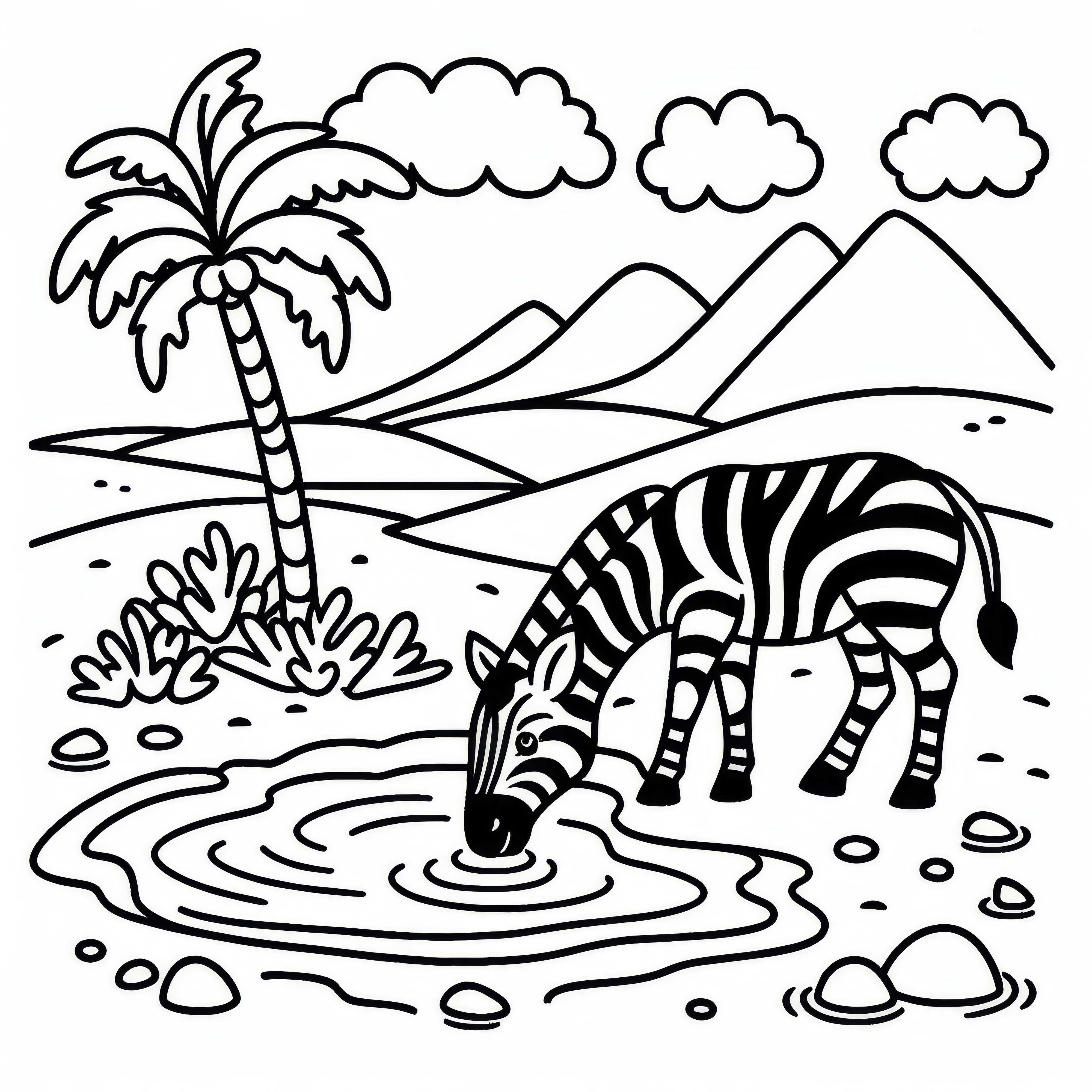 Zebra pije wodę w oazie: Prosty obrazek do pokolorowania (za darmo)